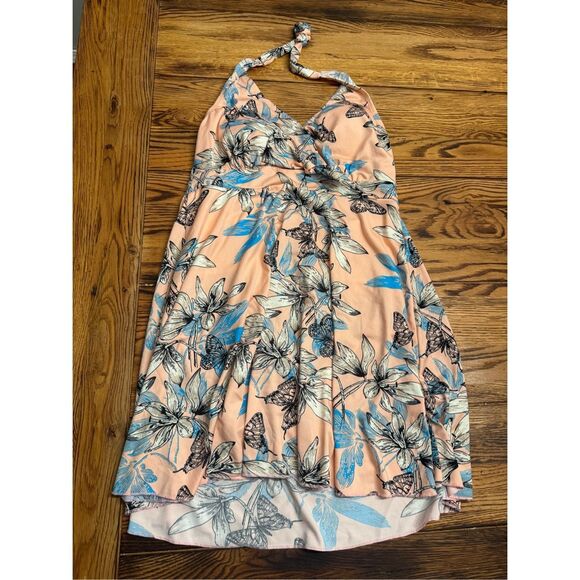 Buzz pink Floral Print Sleeveless Halter Neck Swimwear Wrap Dress Size Large - Picture 1 of 4